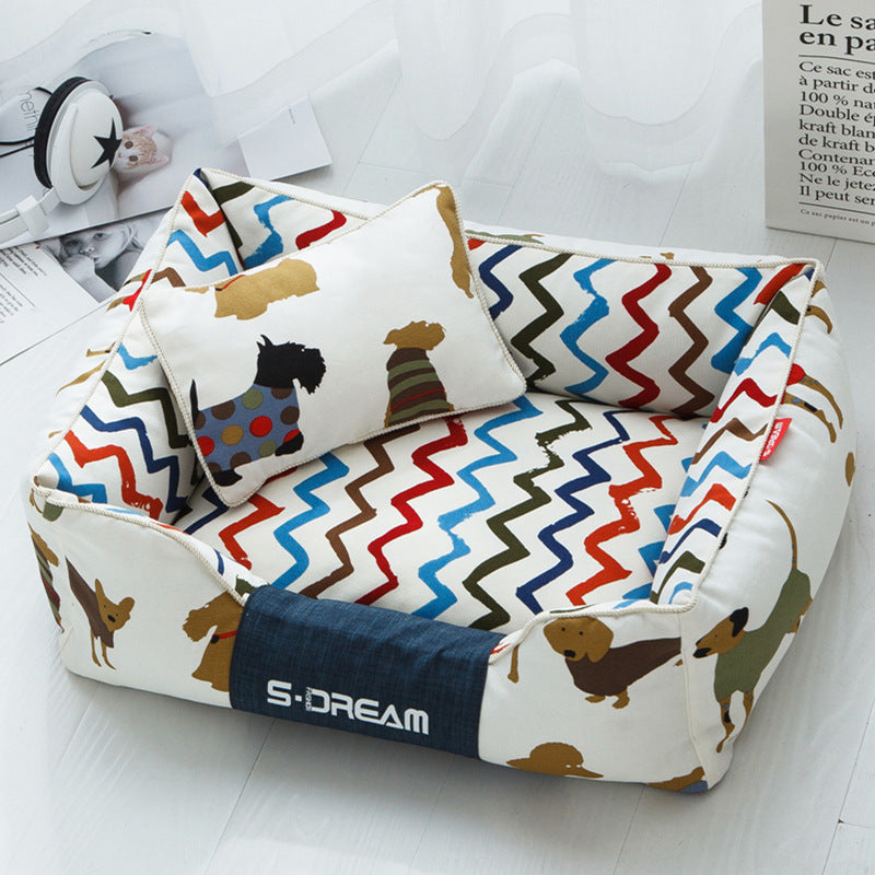 Lit coussin motifs chiens colorés intérieur zigzags - Âme & Muzo