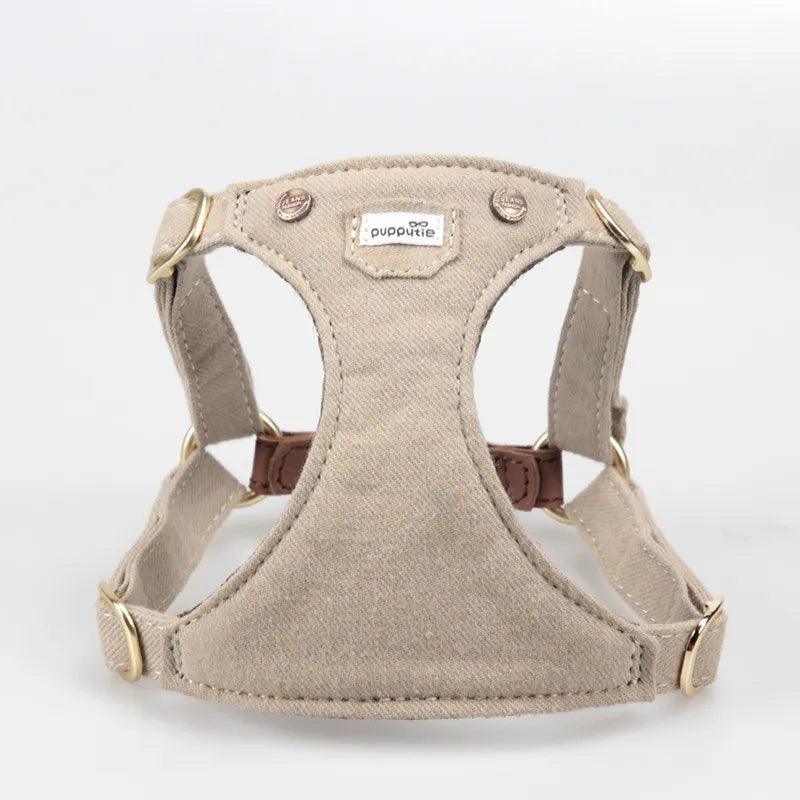 Harnais Réglable confortable pour Petit et Moyen Chien - Denim, Cuir et Alliage Premium