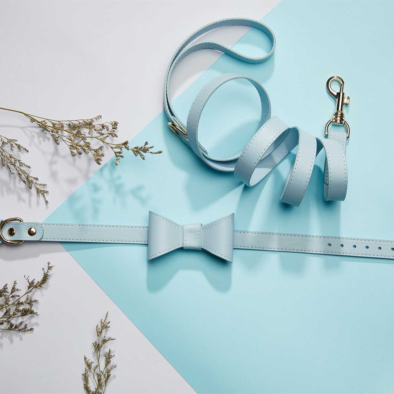 Collier et nœud papillon pour chien bleu -laisse- Âme & Muzo