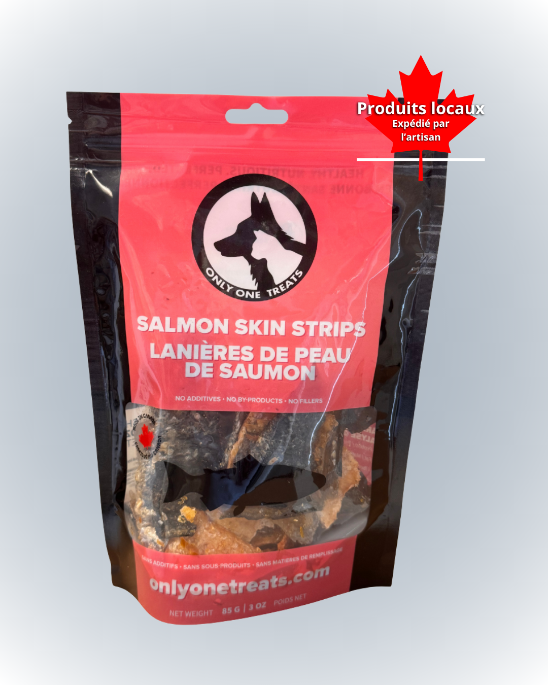 Lanières de peau de saumon – Gâterie Croustillante au Saumon Sauvage Canadien 85g