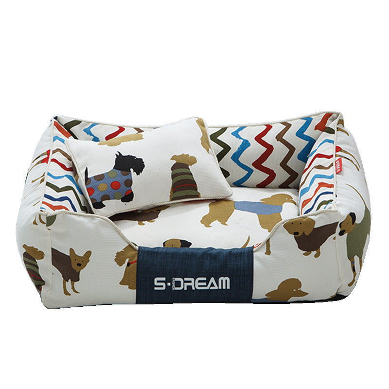 Lit coussin motifs chiens colorés  - Âme & Muzo