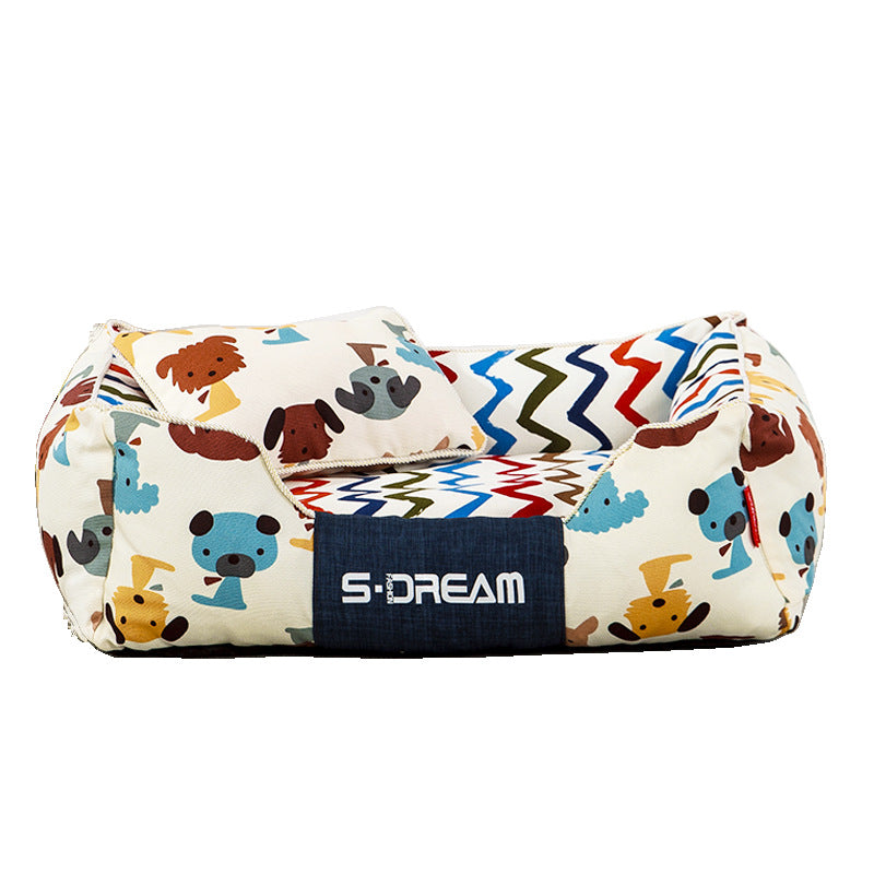Lit coussin motifs chiens colorés intérieur zigzags - Âme & Muzo