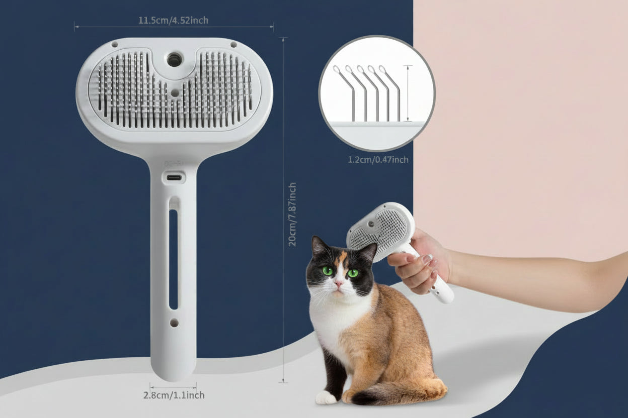 Brosse spray anti-mue avec vapeur douce pour chien et chat