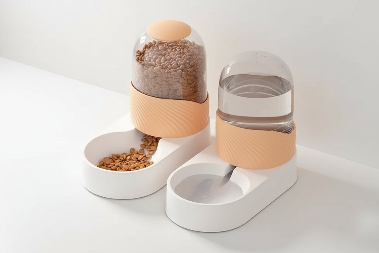 Duo distributeur d'alimentation pour chien et chat- orange- Âme & Muzo