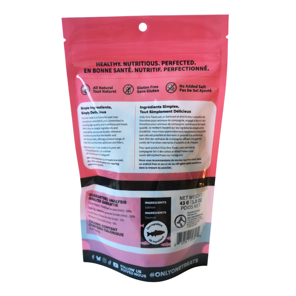 Le Saumon Lyophilisé – Gâterie Naturelle Croustillante pour Chien et Chat 43g