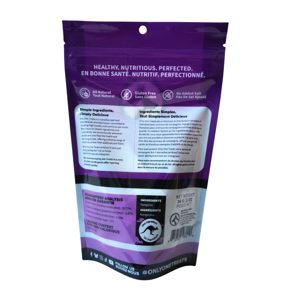 Le Kangourou Jerky – Gâterie Naturelle Haute Protéine pour Chien 56g