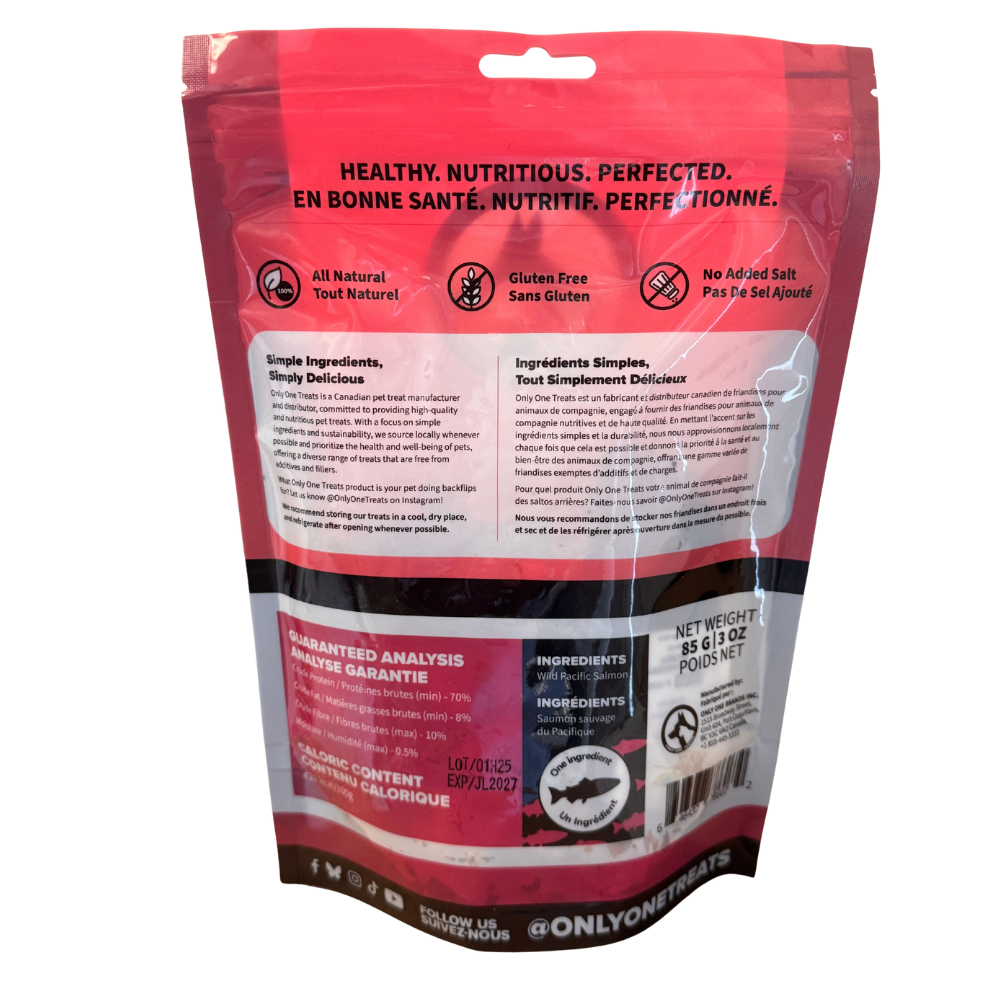 Lanières de peau de saumon – Gâterie Croustillante au Saumon Sauvage Canadien 85g