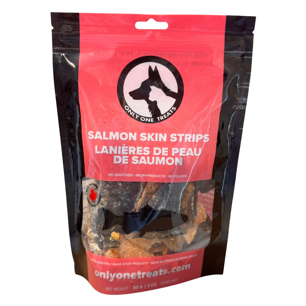 Lanières de peau de saumon – Gâterie Croustillante au Saumon Sauvage Canadien 85g