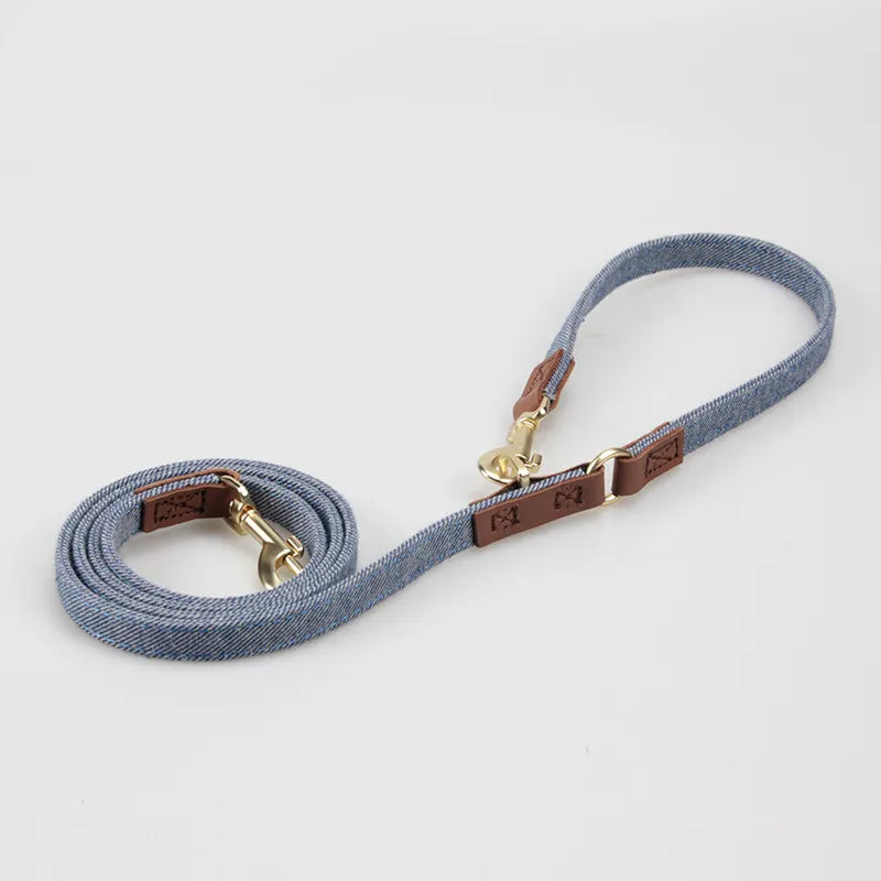 Harnais Réglable confortable pour Petit et Moyen Chien - Denim, Cuir et Alliage Premium