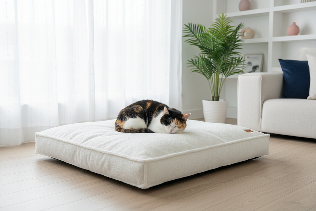 Alice calico sur coussin bubble crème - âme & muzo