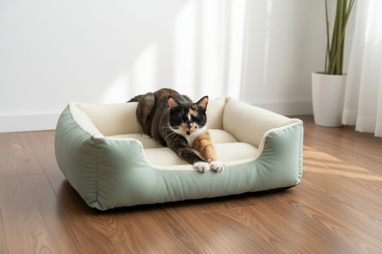 Lit moelleux en mousse premium vert pour chat - Âme & Muzo - Alice