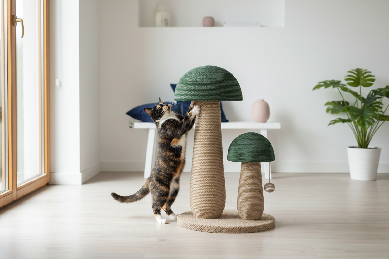 Alice faisant ses griffes sur le griffoir champignon- Âme & Muzo