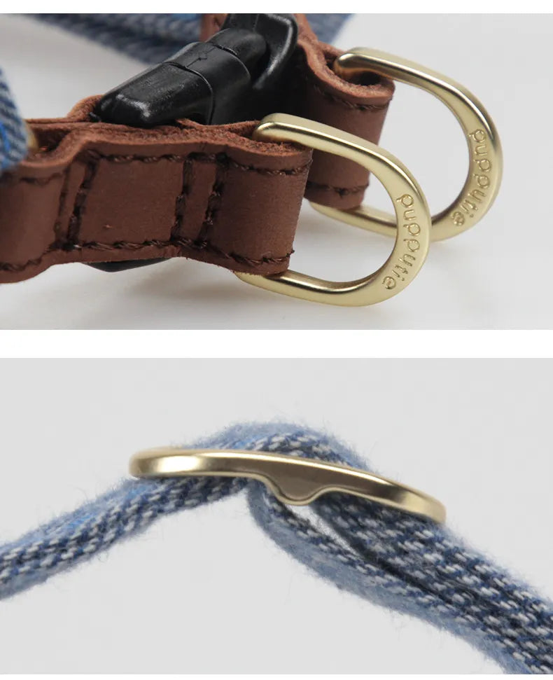 Harnais Réglable confortable pour Petit et Moyen Chien - Denim, Cuir et Alliage Premium