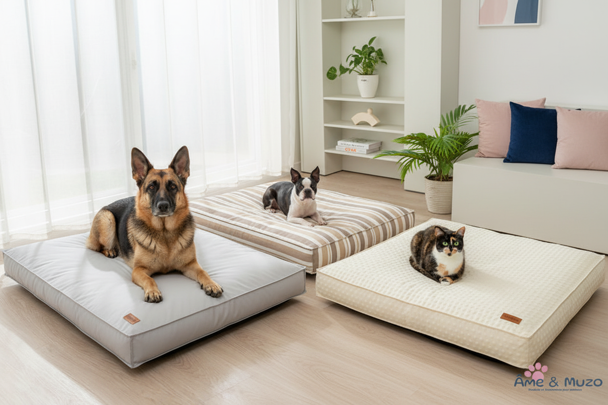 Caya, Méo et Alice sur 3 variantes de coussin - âme & muzo