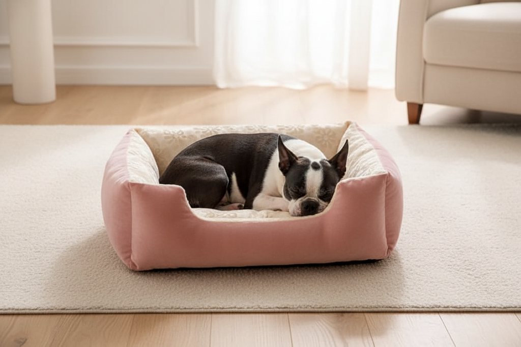 Coussin rose avec Méo