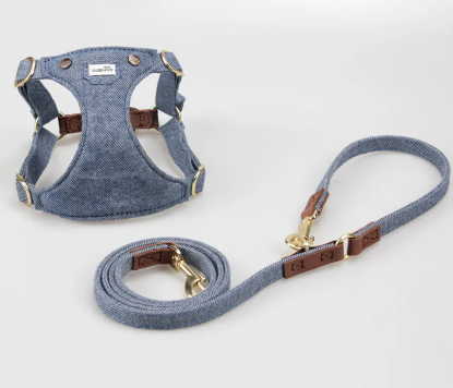 Harnais Réglable confortable pour Petit et Moyen Chien - Denim, Cuir et Alliage Premium