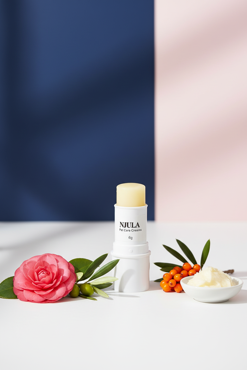 Gros plan baume stick et ingrédients naturels