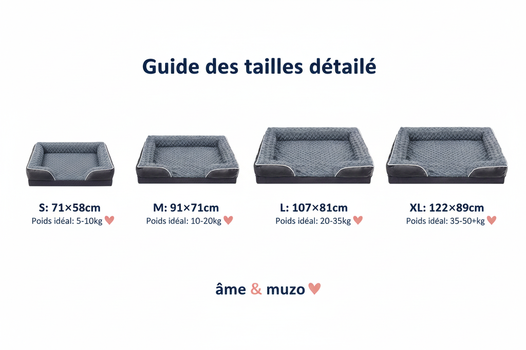 Guide des tailles en français - lit imperméable - Âme & Muzo