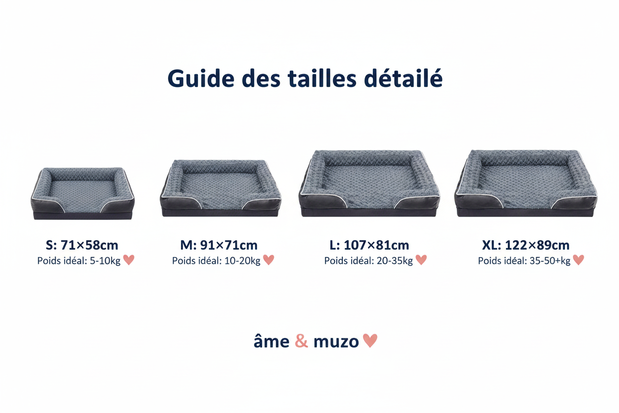 Guide des tailles en français - lit imperméable - Âme & Muzo