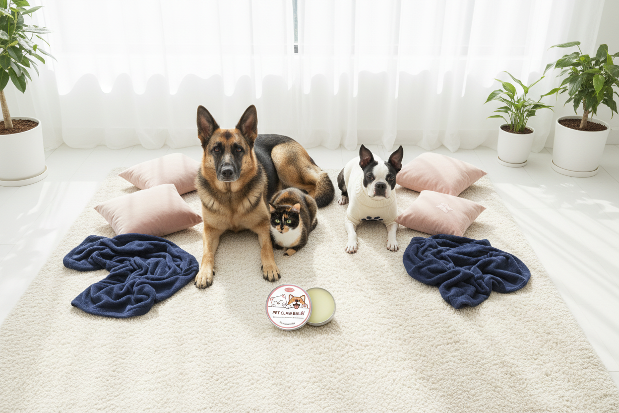 Caya, Méo et Alice - Photo lifestyle baume coussinets âme & muzo