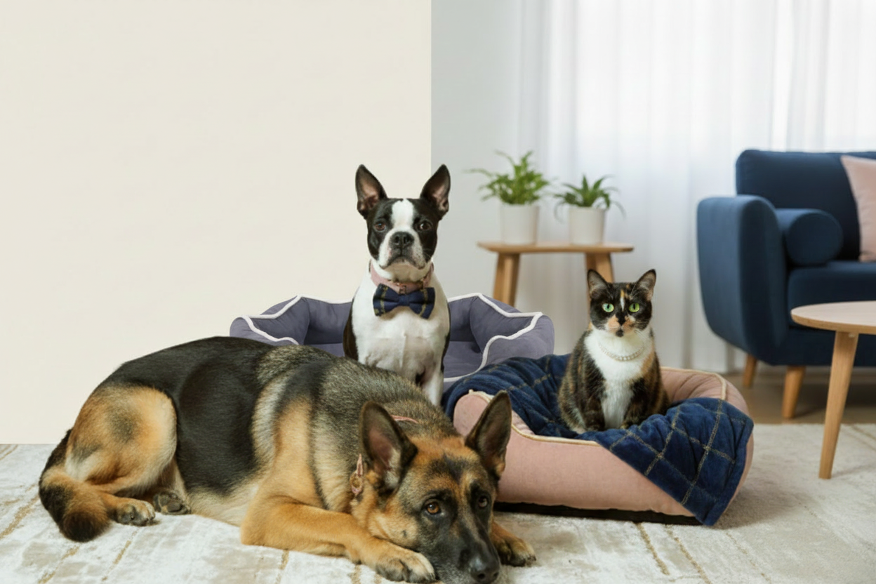 Méo, Caya et Alice - Photo lifestyle lit canapé gris Âme & Muzo