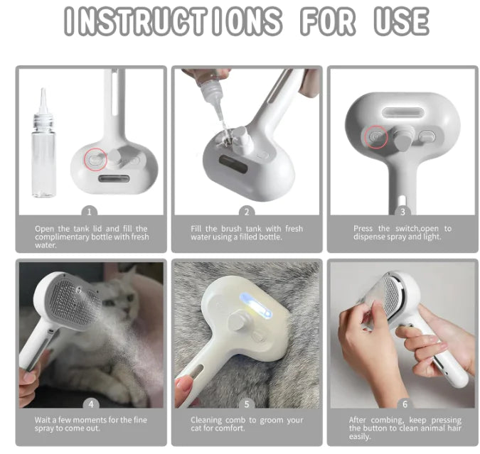 Instructions d'utilisation brosse spray rechargeable pour chien et chat