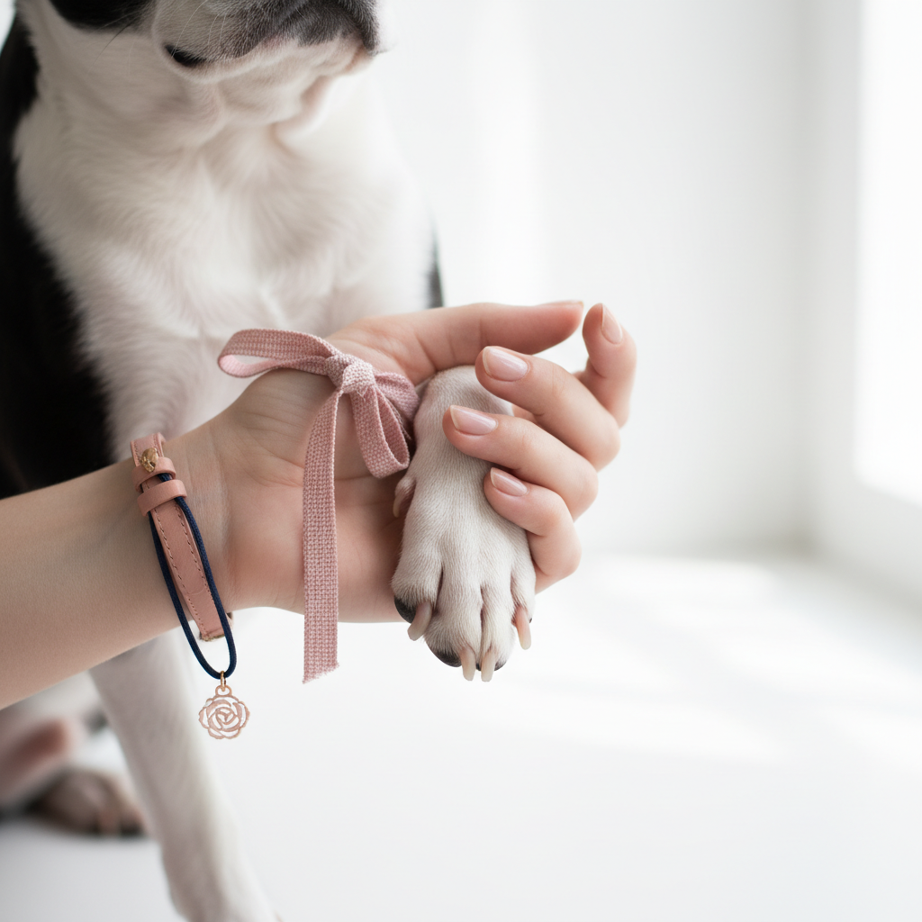 Main tenant patte de Boston Terrier