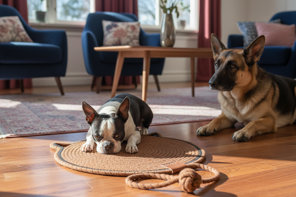 Tapis brun lifestyle avec chiens