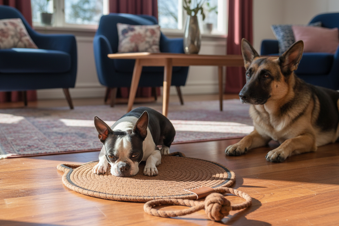 Tapis brun lifestyle avec chiens