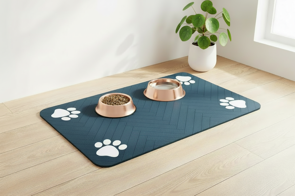 Tapis repas bleu avec bols inox premium - âme & muzo