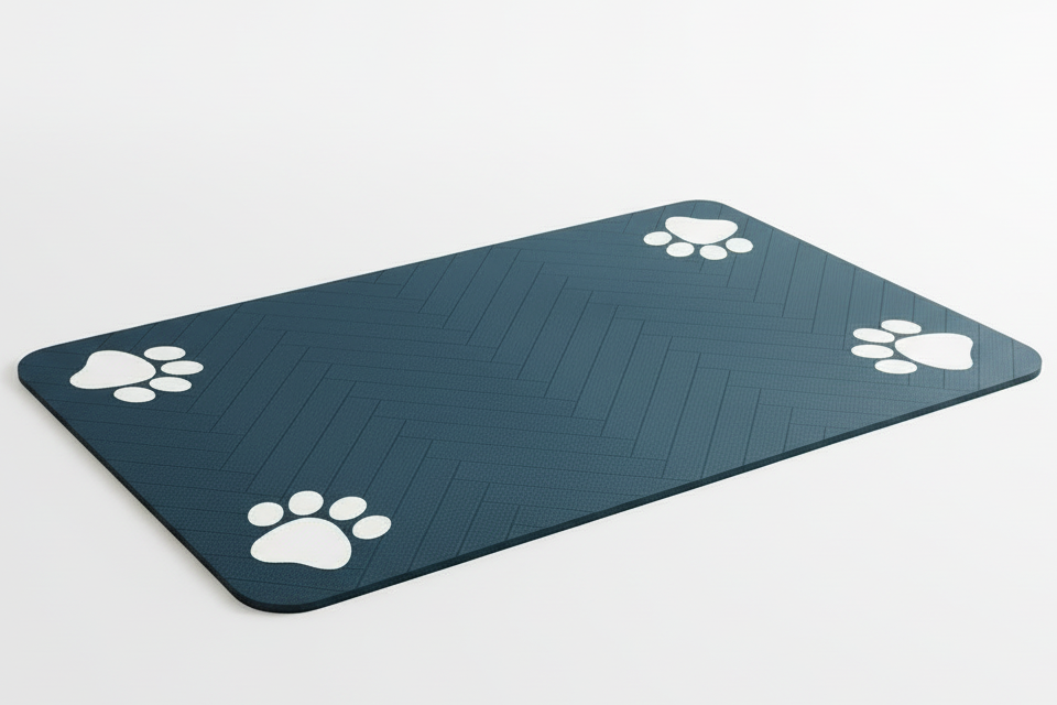 Tapis repas bleu fond blanc sans bols — Âme & Muzo