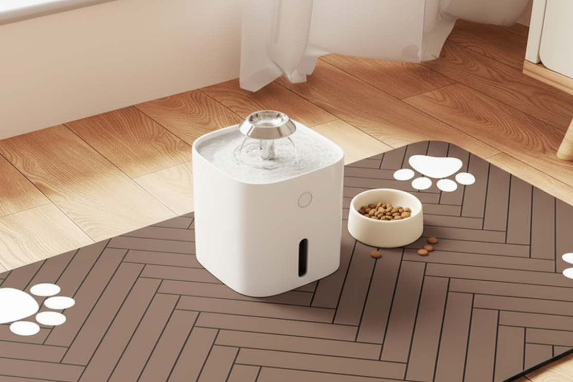 Tapis silicone brun multi-usage avec fontaine à eau premium pour chat et chien - âme & muzo