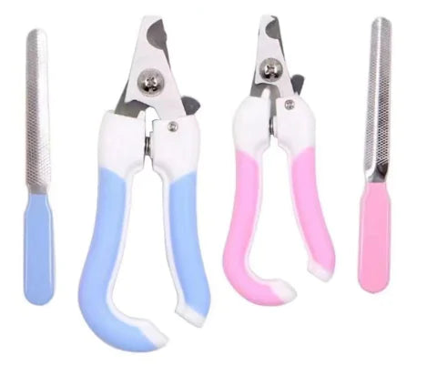 Vue d'ensemble coupe ongle pour chien et chat - Kit avec lime- Rose et Bleu - Âme & Muzo